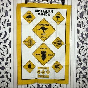 Nucolorvue AUSTRALIAN ROADSIGNS Kitchen Tea Towel Cotton Yellow/White NWOT